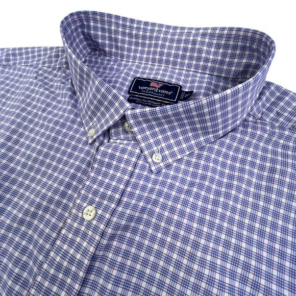 Vineyard Vines Performance Shirt Mens 2XLT Blue Pink Plaid Murray Stretch - Picture 1 of 11